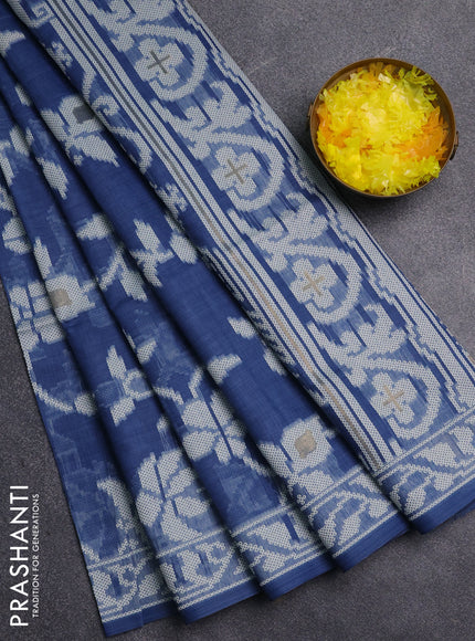Jamdhani cotton saree bliue shade with allover thread & zari woven buttas and jamdhani pallu