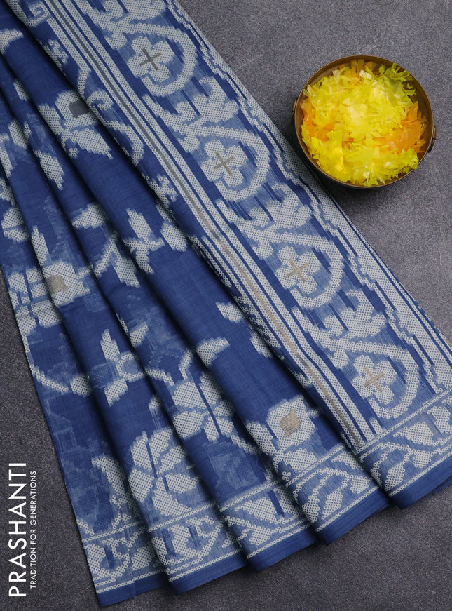 Jamdhani cotton saree bliue shade with allover thread & zari woven buttas and jamdhani pallu