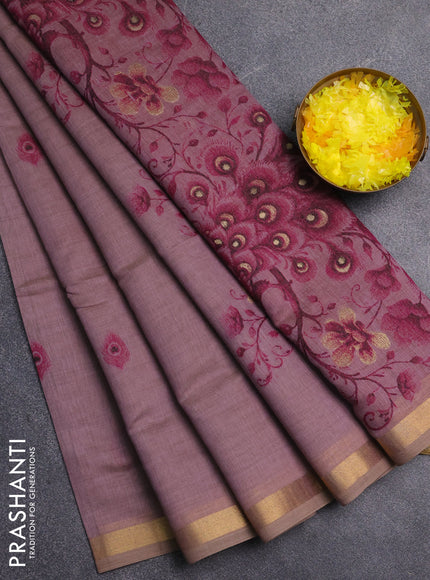 Jamdhani cotton saree pastel purple and purple with thread woven buttas and jamdhani pallu