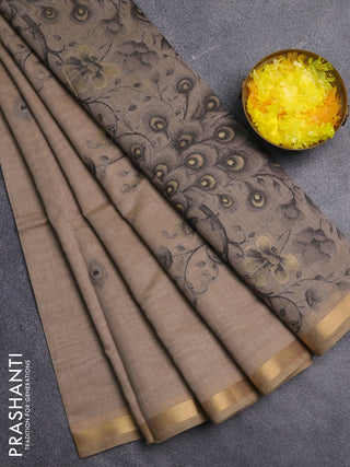 Jamdhani cotton saree beige and grey with thread woven buttas and jamdhani pallu