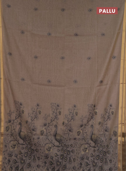 Jamdhani cotton saree beige and grey with thread woven buttas and jamdhani pallu