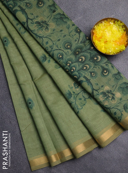 Jamdhani cotton saree pista green and bottle green with thread woven buttas and jamdhani pallu