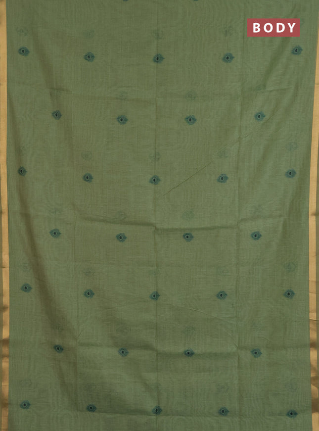 Jamdhani cotton saree pista green and bottle green with thread woven buttas and jamdhani pallu