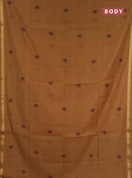 Jamdhani cotton saree sandal and deep maroon with thread woven buttas and jamdhani pallu
