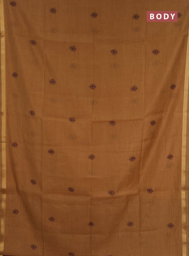 Jamdhani cotton saree sandal and deep maroon with thread woven buttas and jamdhani pallu