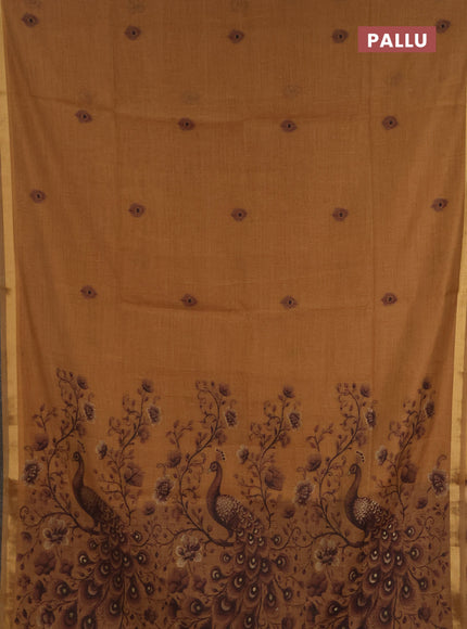 Jamdhani cotton saree sandal and deep maroon with thread woven buttas and jamdhani pallu
