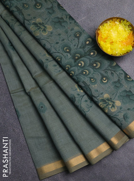 Jamdhani cotton saree pastel green and bottle green with thread woven buttas and jamdhani pallu