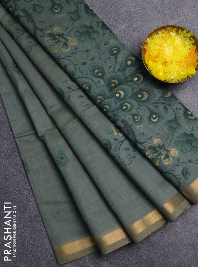 Jamdhani cotton saree pastel green and bottle green with thread woven buttas and jamdhani pallu