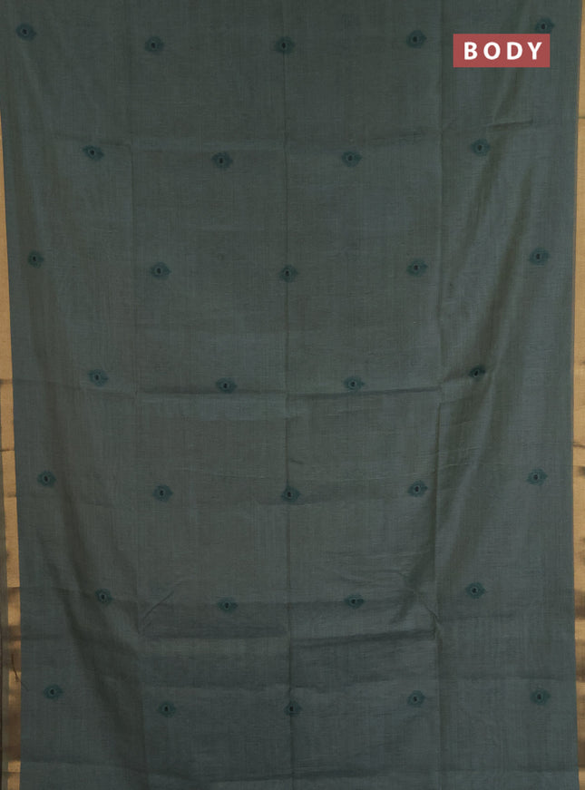 Jamdhani cotton saree pastel green and bottle green with thread woven buttas and jamdhani pallu