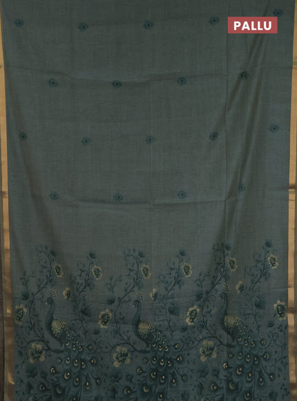 Jamdhani cotton saree pastel green and bottle green with thread woven buttas and jamdhani pallu