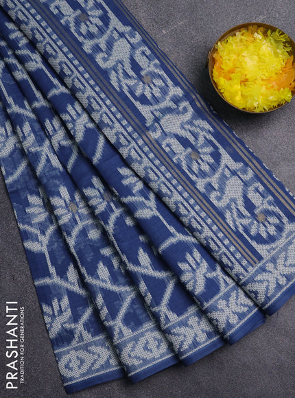 Jamdhani cotton saree blue shade with allover thread weaves & zari buttas and jamdhani pallu