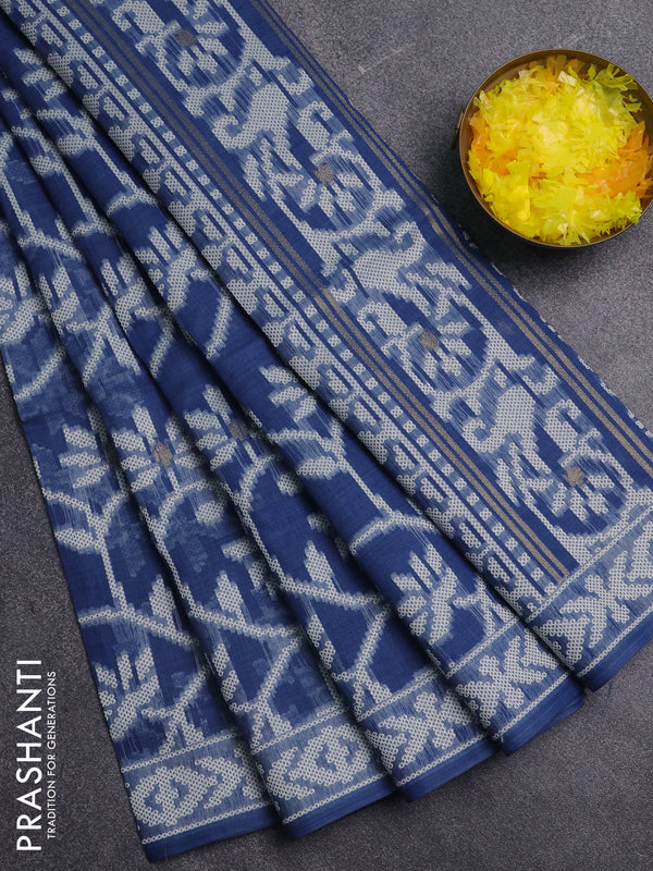 Jamdhani cotton saree blue shade with allover thread weaves & zari buttas and jamdhani pallu