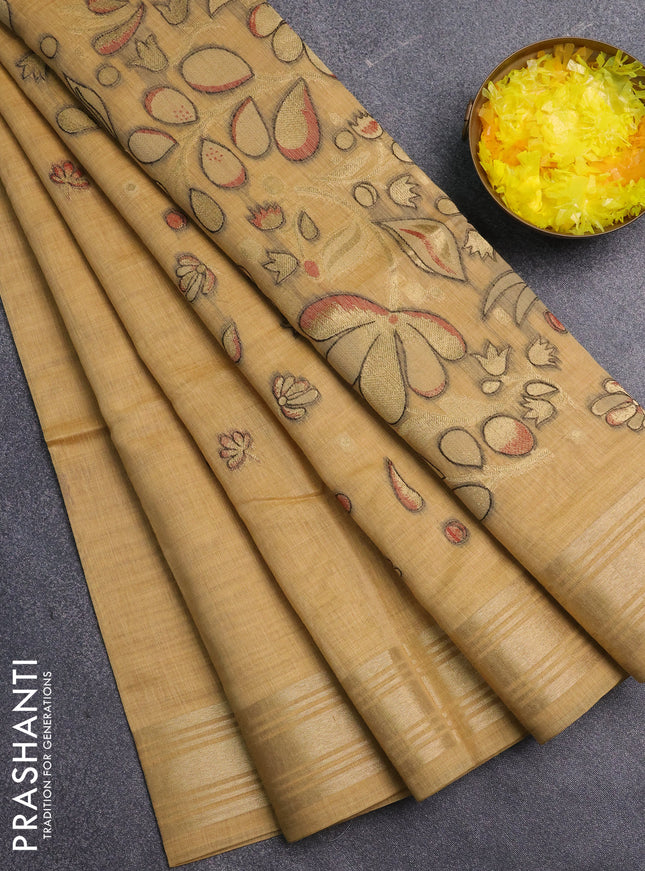 Jamdhani cotton saree sandal with allover thread & zari woven buttas and jamdhani pallu