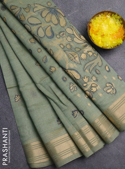 Jamdhani cotton saree pastel green with allover thread & zari woven buttas and jamdhani pallu