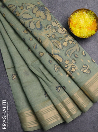 Jamdhani cotton saree pastel green with allover thread & zari woven buttas and jamdhani pallu