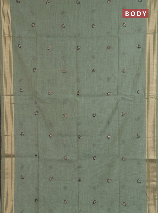 Jamdhani cotton saree pastel green with allover thread & zari woven buttas and jamdhani pallu