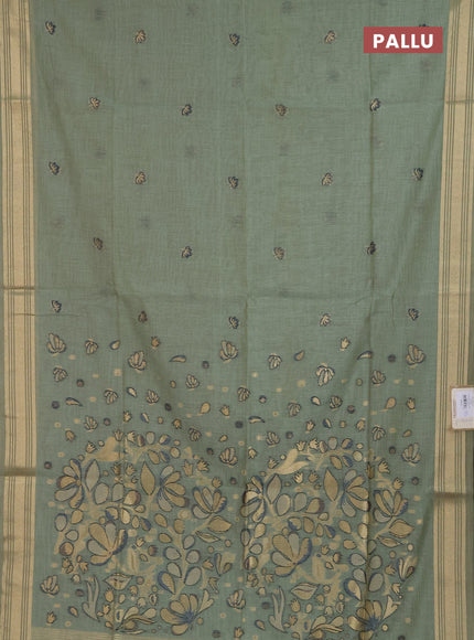 Jamdhani cotton saree pastel green with allover thread & zari woven buttas and jamdhani pallu