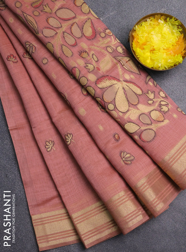 Jamdhani cotton saree dark peach with allover thread & zari woven buttas and jamdhani pallu
