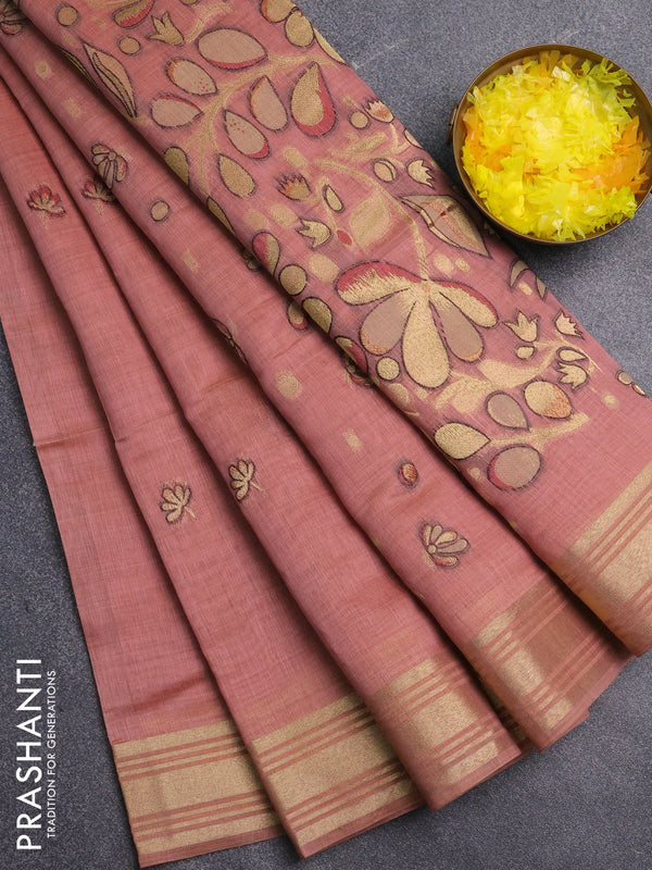 Jamdhani cotton saree dark peach with allover thread & zari woven buttas and jamdhani pallu