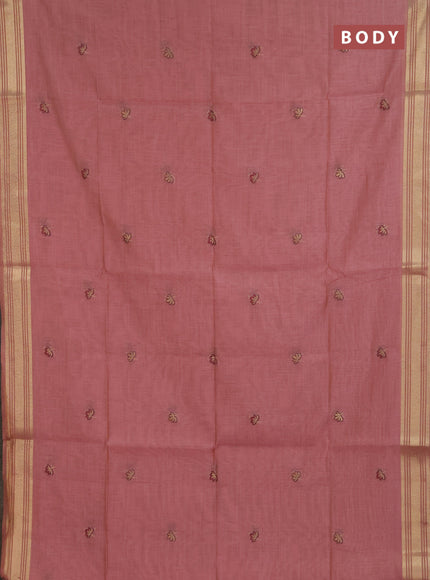 Jamdhani cotton saree dark peach with allover thread & zari woven buttas and jamdhani pallu