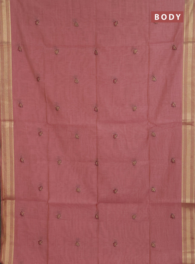Jamdhani cotton saree dark peach with allover thread & zari woven buttas and jamdhani pallu