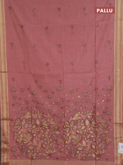 Jamdhani cotton saree dark peach with allover thread & zari woven buttas and jamdhani pallu