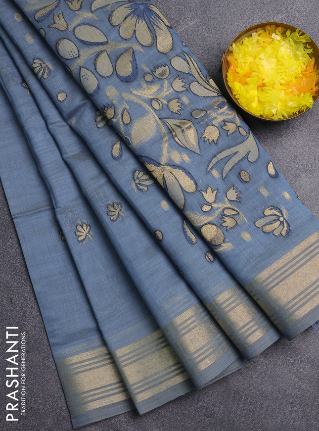 Jamdhani cotton saree pastel blue with allover thread & zari woven buttas and jamdhani pallu