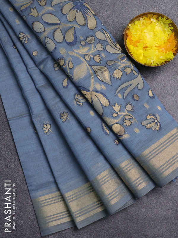 Jamdhani cotton saree pastel blue with allover thread & zari woven buttas and jamdhani pallu