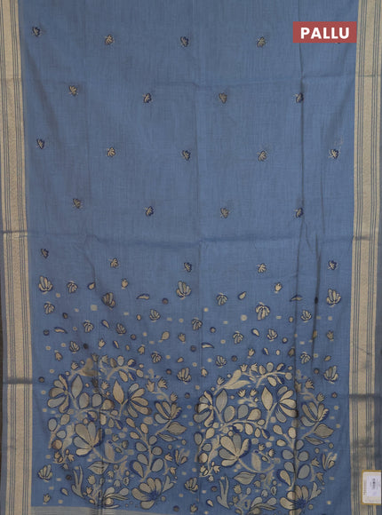 Jamdhani cotton saree pastel blue with allover thread & zari woven buttas and jamdhani pallu