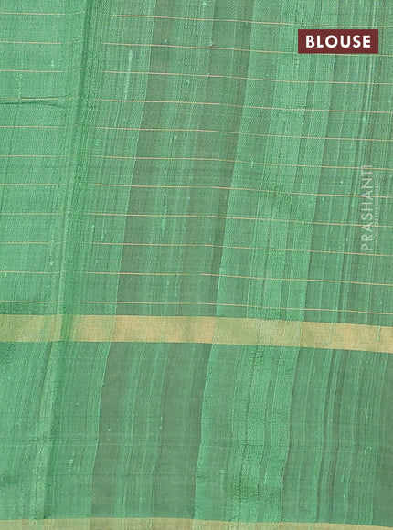 Pure dupion silk saree light green with allover zari checked pattern and rettapet zari woven butta border
