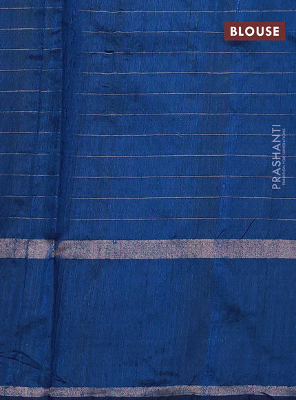 Pure dupion silk saree cs blue with allover zari checked pattern and rettapet zari woven butta border