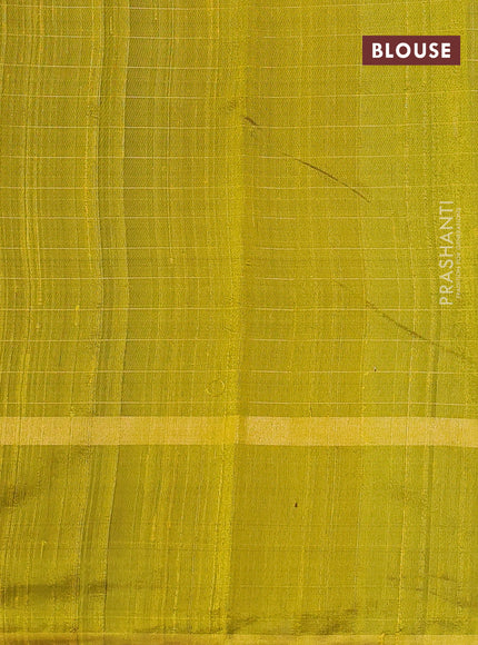 Pure dupion silk saree lime yellow with allover zari checked pattern and rettapet zari woven butta border