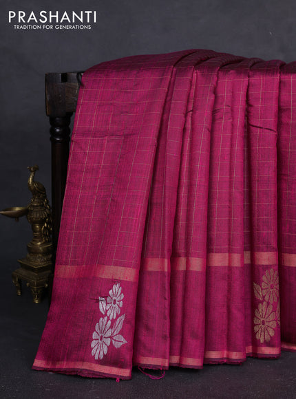 Pure dupion silk saree pink with allover zari checked pattern and rettapet zari woven butta border