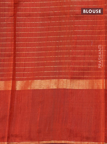Pure dupion silk saree coffee brown and orange with allover zari checked pattern and rettapet zari woven butta border
