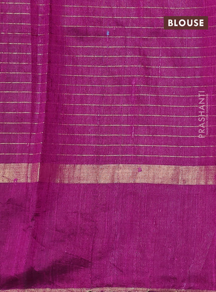 Pure dupion silk saree bottle green and magenta pink with allover zari checked pattern and rettapet zari woven butta border