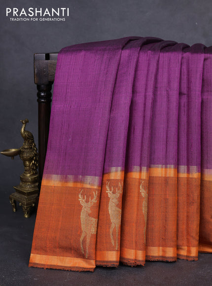 Pure dupion silk saree purple and orange with zari woven buttas and rettapet zari woven butta border