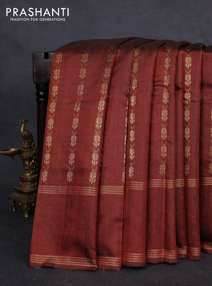 Pure dupion silk saree rustic orange with allover zari woven buttas and rettapet zari woven border