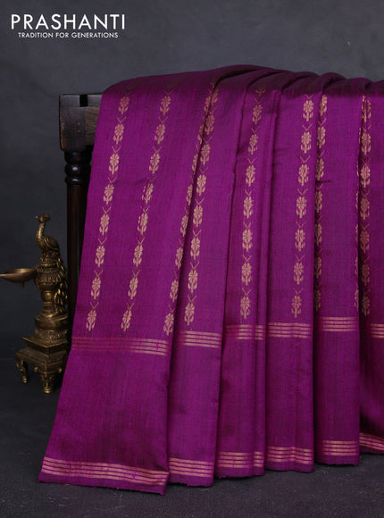 Pure dupion silk saree magenta pink with allover zari woven buttas and rettapet zari woven border