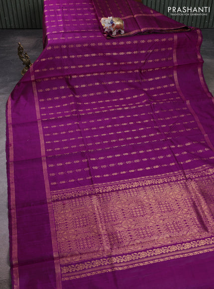 Pure dupion silk saree magenta pink with allover zari woven buttas and rettapet zari woven border
