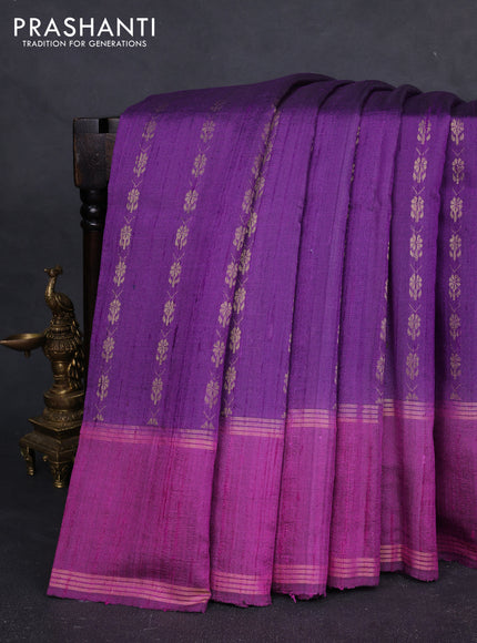 Pure dupion silk saree violet and purple with allover zari woven buttas and rettapet zari woven border