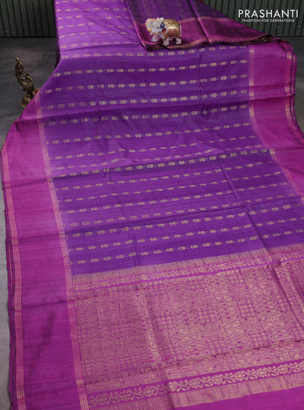 Pure dupion silk saree violet and purple with allover zari woven buttas and rettapet zari woven border
