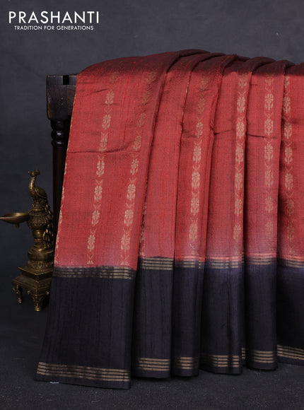 Pure dupion silk saree rust shade and black with allover zari woven buttas and rettapet zari woven border