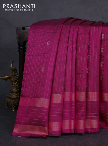 Pure dupion silk saree pink with allover zari stripe & buttas and rettapet zari woven border