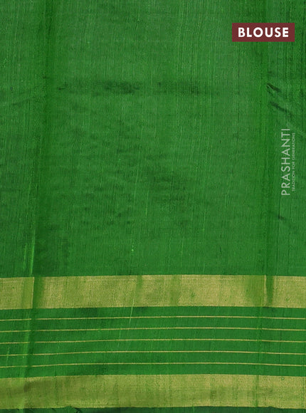 Pure dupion silk saree green with allover zari stripe & buttas and rettapet zari woven border