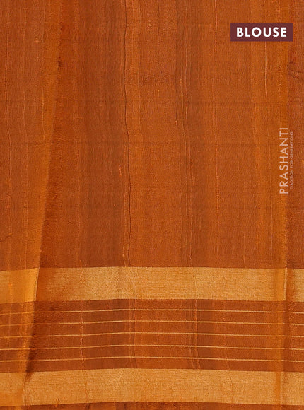 Pure dupion silk saree rust shade and orange with allover zari stripe & buttas and rettapet zari woven border