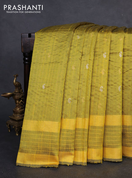 Pure dupion silk saree yellow with allover paisley zari woven buttas and rettapet zari woven border