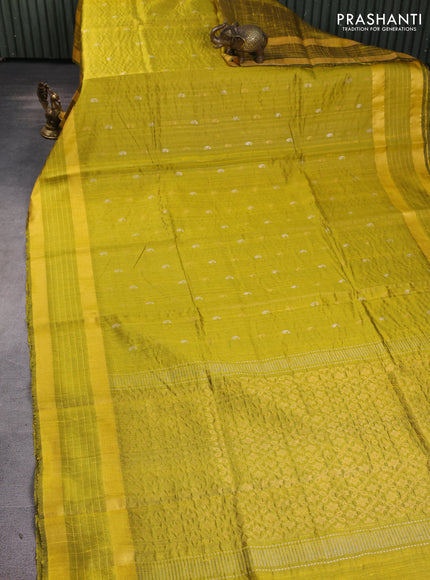 Pure dupion silk saree yellow with allover paisley zari woven buttas and rettapet zari woven border