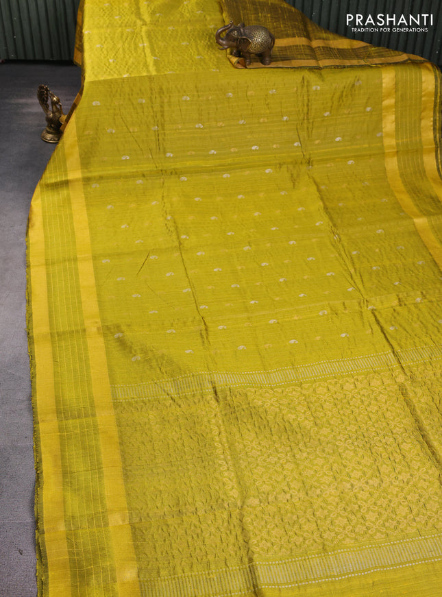 Pure dupion silk saree yellow with allover paisley zari woven buttas and rettapet zari woven border