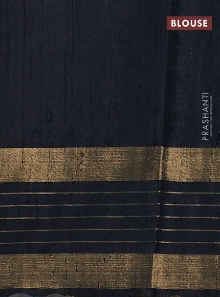 Pure dupion silk saree teal blue and black with allover zari stripe & buttas and rettapet zari woven border