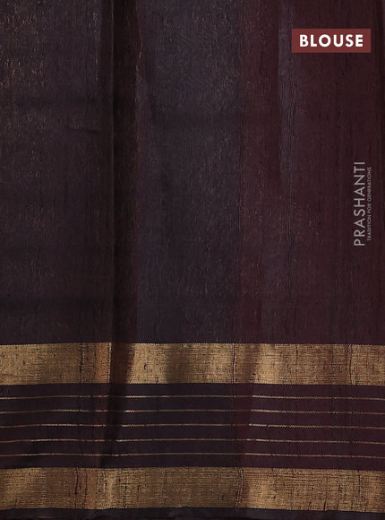Pure dupion silk saree red and coffee brown with allover zari stripe & buttas and rettapet zari woven border